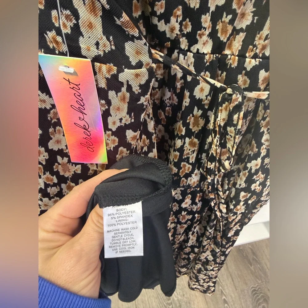 NWT Derek Heart Black and Tan Floral Mini Dress Size 3X